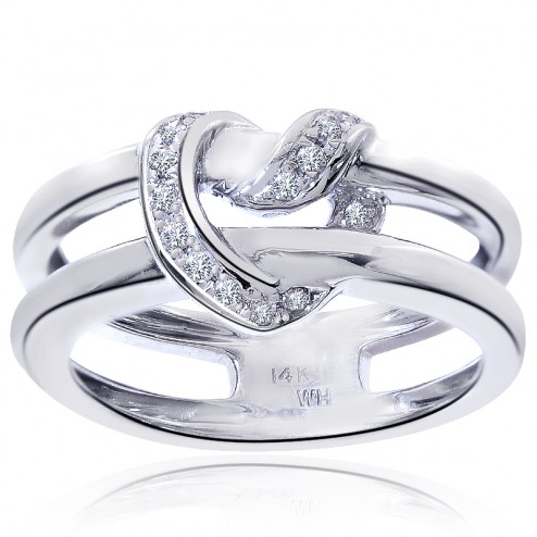 0.15 Carat Round Cut Diamond Crisscross Heart Ring 14K White Gold