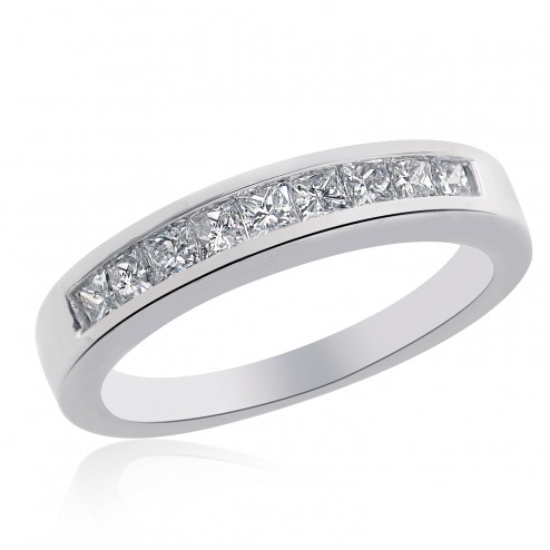 0.75 Carat Princess Cut Diamond Wedding Ring 14K White Gold 