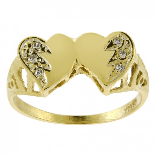 0.06 Carat Round Cut Diamond Double Heart Ring 14K Yellow Gold