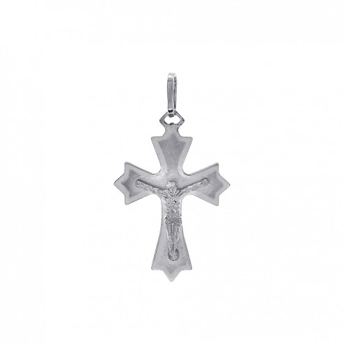 14K White Gold Crucifix Pendant Made In Italy 