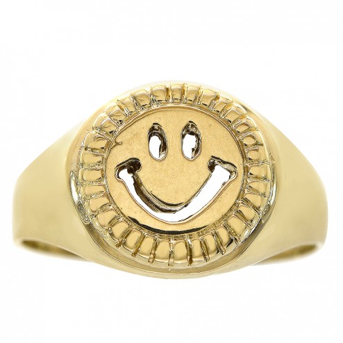 14K Yellow Gold Smile Emoji Ring Size 7.75