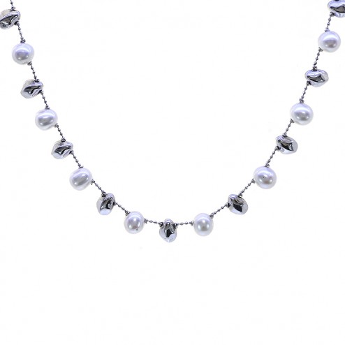 8mm Pearl Necklace Made In Italy 14K White Gold