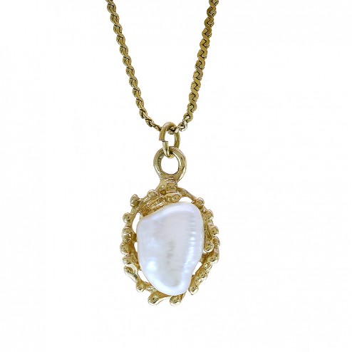 Pearl Vintage Pendant 14K Yellow Gold On Gold Filled Chain