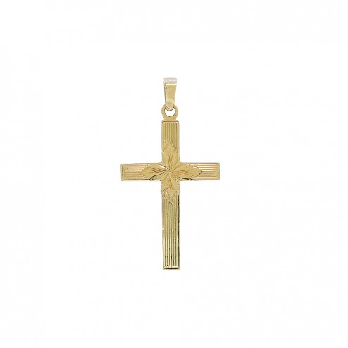 14K Yellow Gold Floral Cross Pendant Made In Italy 