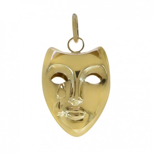14K Yellow Gold Theater Crying Mask 3D Vintage Charm