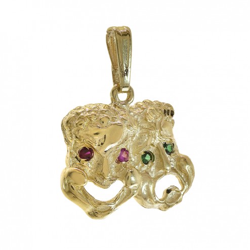 14K Yellow Gold Multicolor Cubic Zirconia Theater Mask Charm