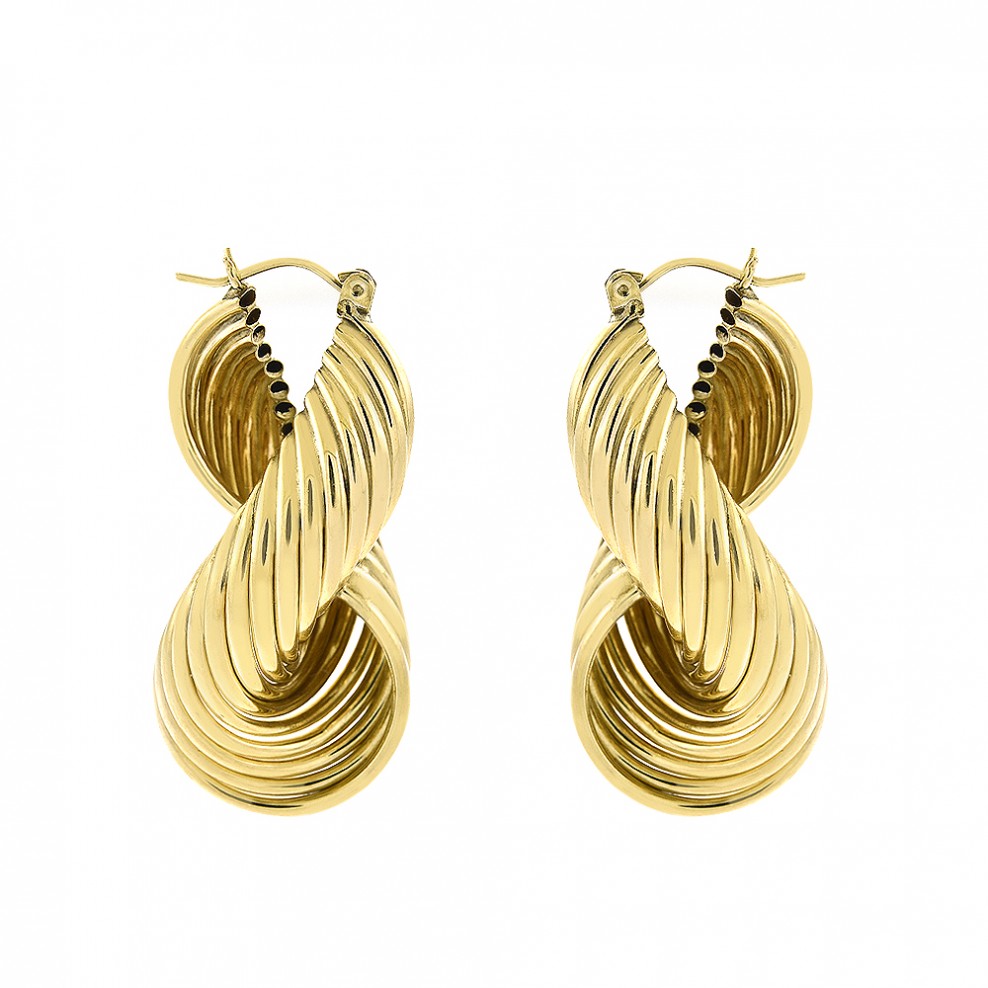 10K Yellow Gold Modern Twisted Dangle Hoop Earrings 13.8gram Italy 