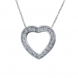 0.25 Carat Round Diamond Heart Slider Pendant on Cable Chain 14K White Gold 