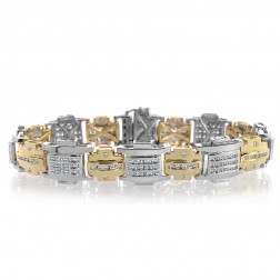 3.98 Carat Mens Channel & Bezel Set Round Diamond Bracelet 14K Two Tone Gold