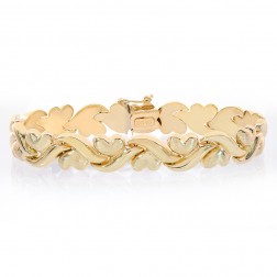 10.5mm 14K Yellow Gold Fancy Wave Hearts Link Bracelet
