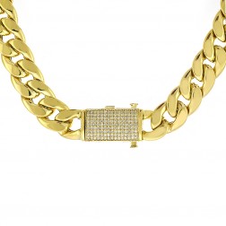 1.50 Ct Diamond Lock Semihollow Chain Necklace 10K Yellow Gold 28" 124.5 Grams