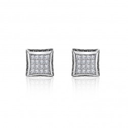 Sterling Silver Black And White Cubic Zirconia Square Micropave Stud Earrings 