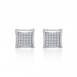 Sterling Silver White Cubic Zirconia Square Micropave Stud Earrings 