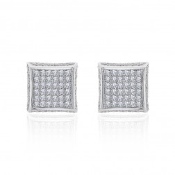 Sterling Silver White Cubic Zirconia Square Micropave Stud Earrings 5