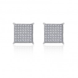 Sterling Silver White Cubic Zirconia Square Micropave Stud Earrings 6