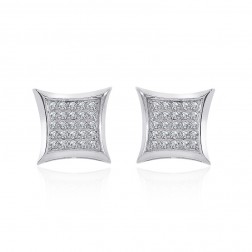 Sterling Silver White Cubic Zirconia Square Micropave Stud Earrings 2