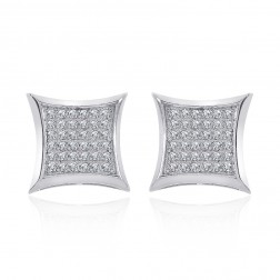 Sterling Silver White Cubic Zirconia Square Micropave Stud Earrings 1