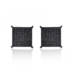Sterling Silver Black Cubic Zirconia Square Micropave Stud Earrings 1