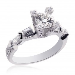 2.04 Carat D-SI1 Natural Round Diamond Designer Engagement Ring 18K White Gold