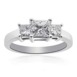 1.51 Carat H-VS2 Princess Cut Diamond Three Stone Engagement Ring 14K White Gold