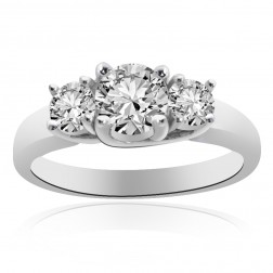 1.25 Carat G-SI1 Round Cut Diamond Three Stone Engagement Ring 14K White Gold