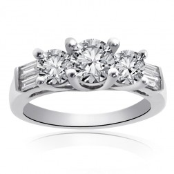 2.00 Carat G-SI1 Round Cut Diamond Three Stone Engagement Ring 14K White Gold