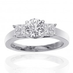 1.35 Carat H-SI2 Three Stone Natural Diamond Engagement Ring 14k