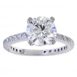 2.96 Carat GIA Certified Round Diamond Engagement Micro Pavé Ring 14K White Gold