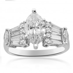 2.10 Carat F-VS1 Natural Marquise Shape Diamond Engagement Ring 18K White Gold