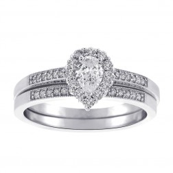 0.55 Carat E-SI2 Natural Pear Shape Diamond Engagement Bridal Set 14K White Gold
