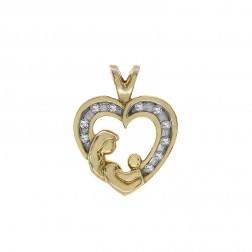 0.10 Carat Diamond Mother & Child Heart Pendant 10K Yellow Gold