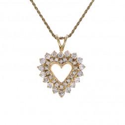1.35 Carat Diamond Open Heart Pendant Necklace 14K Yellow Gold