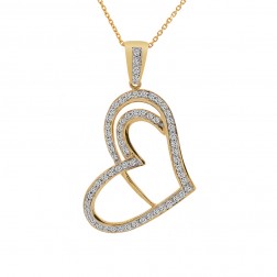 0.75 Carat Pavé Round Diamond Heart Pendant on Cable Link Chain 14K Yellow Gold
