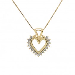 0.15 Carat Round Diamond Heart Pendant on Box Link Chain 14K Yellow Gold 