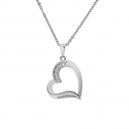 0.15 Carat Channel Set Round Diamond Heart Pendant on Cable Chain 10K White Gold