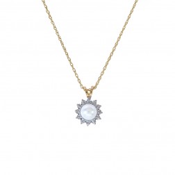 7mm Pearl With Diamond Accent Pendant Necklace 14K Yellow Gold