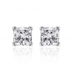 1.02 Carat Princess Cut Diamond G/VS1 Stud Earrings 14K White Gold