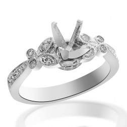 0.30 Carat Round Diamond Antique Inspired Engagement Semi-Mounting 14K White Gold 
