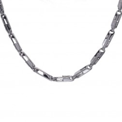 Bar Link Heavy Chain Necklace 14K White Gold 24"