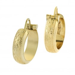 Elegant Round Hoop Vintage Earrings with Ornament 18K Yellow Gold Italy