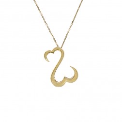 Double Heart Pendant With 18" Inches Chain 14K Yellow Gold