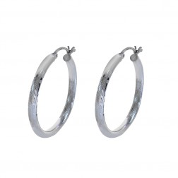 Diamond Cut Design Hoop Earrings 14K White Gold 