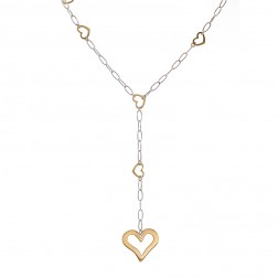 14K Two Tone Gold Cable & Heart Links Y Necklace 15.1 Grams 