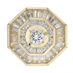 3.00 Carat Round And Baguette Cut CZ Mens Ring 14k Yellow Gold
