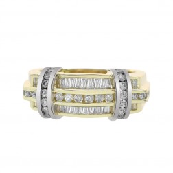 1.15 Carat Round And Baguette Cut Diamonds Men's Ring 14K Two Tone Gold