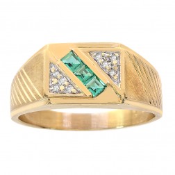 0.38 Carat Princess Cut Emerald & Diamond Accent Men's Ring 10K Yellow Gold