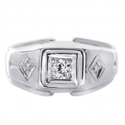 0.20 Carat Diamond Vintage Square Men's Ring 14K White Gold 
