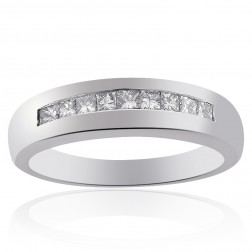 0.75 Carat Mens Princess Cut Diamond Wedding Band 14K White Gold