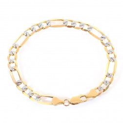 7.0mm 14K Yellow Gold Classic Figaro Chain White Gold Diamond Cut Bracelet