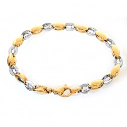 6.5mm 14K Two Tone Gold Oval Shaped Fancy Link Chain Bracelet Italy